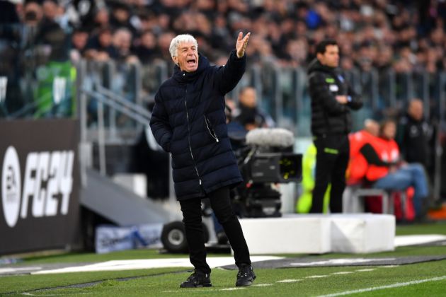 TURIN, ITALY - MARCH 10: Gian Piero Gasperini, Head Coach of Atalanta BC, reacts during the Serie A TIM match between Juventus and Atalanta BC - Serie A TIM at the Allianz Stadium on March 10, 2024 in Turin, Italy. (Photo by Valerio Pennicino/Getty Images)