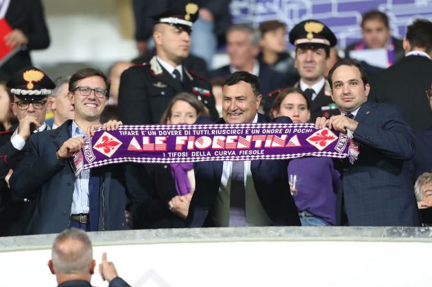 FLORENCE, ITALY - OCTOBER 27: Dario Nardella mayor of Florence (L) Joe Barone (C) and Joseph Commisso (R) during the Serie A match between ACF Fiorentina and SS Lazio at Stadio Artemio Franchi on October 27, 2019 in Florence, Italy. (Photo by Gabriele Maltinti/Getty Images)