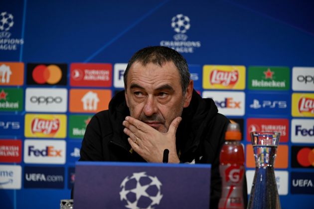 MUNICH, GERMANY - MARCH 04: SS Lazio head coach Maurizio Sarri attends during the press conference at the Allianz Arena on March 04, 2024 in Munich, Germany. (Photo by Marco Rosi - SS Lazio/Getty Images)