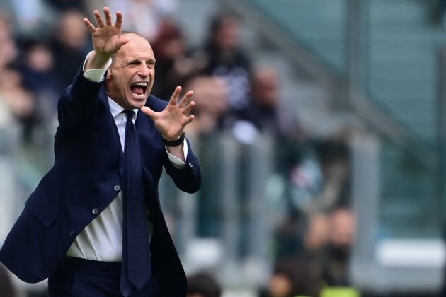 Juventus coach Massimiliano Allegri reacts during the Italian Serie A football match between Juventus and Genoa at the Allianz Stadium in Turin on March 17, 2024. (Photo by MARCO BERTORELLO / AFP) (Photo by MARCO BERTORELLO/AFP via Getty Images)