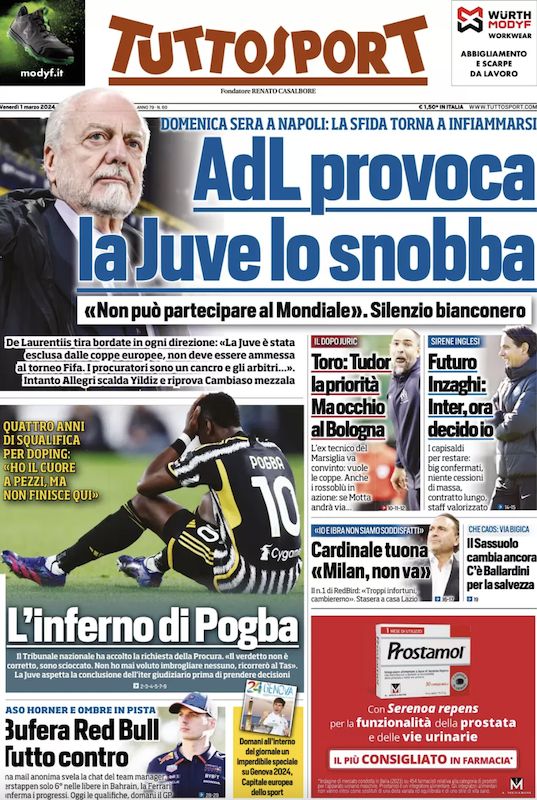 Periódicos de hoy - Pogba sancionado, Cardinale cambia Milán