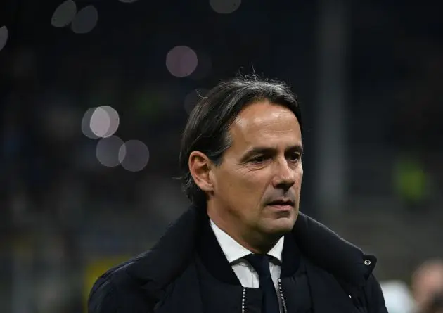 Inter Milan coach Simone Inzaghi looks on prior to the Serie A football match between Inter Milan and Napoli at San Siro stadium in Milan, on March 17, 2024. (Photo by Isabella BONOTTO / AFP) (Photo by ISABELLA BONOTTO/AFP via Getty Images)