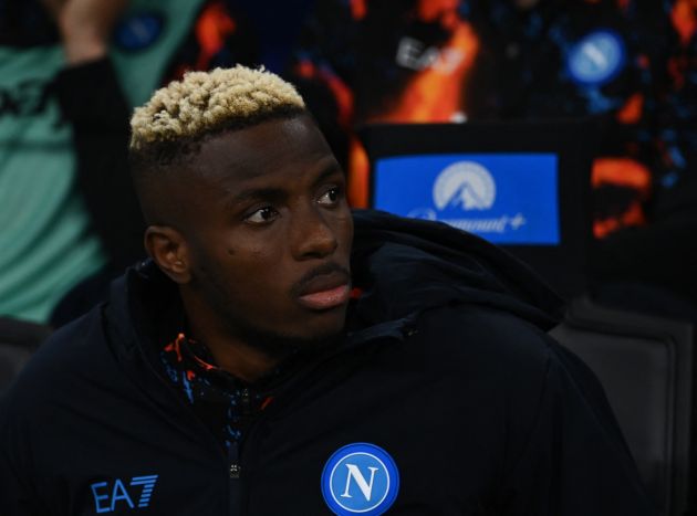 Napoli forward Victor Osimhen looks on prior to the Serie A football match between Inter Milan and Napoli at San Siro stadium in Milan, on March 17, 2024. (Photo by Isabella BONOTTO / AFP) (Photo by ISABELLA BONOTTO/AFP via Getty Images)