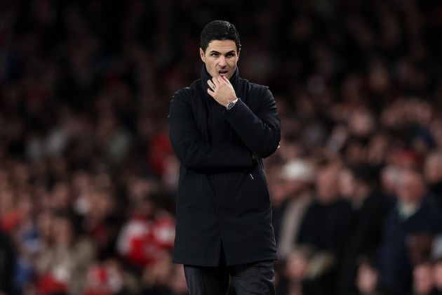 LONDON, ENGLAND - MARCH 12: Mikel Arteta, Manager of Arsenal reacts during the UEFA Champions League 2023/24 round of 16 second leg match between Arsenal FC and FC Porto at Emirates Stadium on March 12, 2024 in London, England. (Photo by Julian Finney/Getty Images)