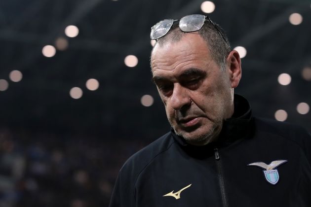 BERGAMO, ITALY - FEBRUARY 04: SS Lazio head coach Maurizio Sarri looks dejected during the Serie A TIM match between Atalanta BC and SS Lazio at Gewiss Stadium on February 04, 2024 in Bergamo, Italy. (Photo by Emilio Andreoli/Getty Images)