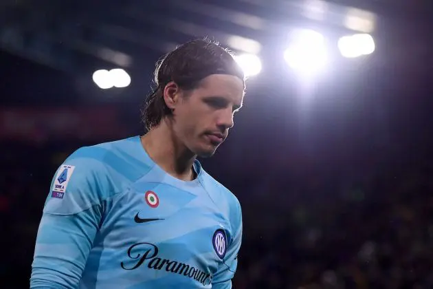 BOLOGNA, ITALY - MARCH 09: Yann Sommer of FC Inter looks on during the Serie A TIM match between Bologna FC and FC Internazionale - Serie A TIM at Stadio Renato Dall'Ara on March 09, 2024 in Bologna, Italy. (Photo by Alessandro Sabattini/Getty Images)