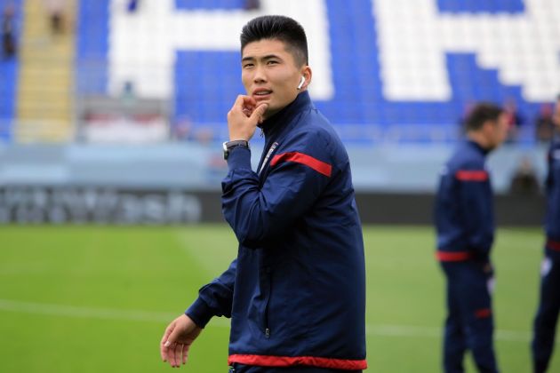 CAGLIARI, ITALY - APRIL 14: Han Kwang-song of Cagliari looks on during the serie A match between Cagliari Calcio v Udinese Calcio at Stadio Sant'Elia on April 14, 2018 in Cagliari, Italy. (Photo by Enrico Locci/Getty Images)