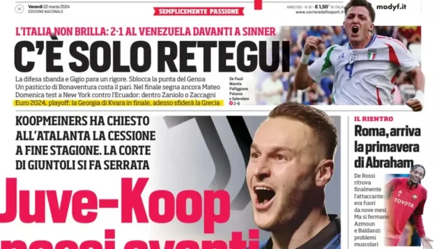 Today’s Papers: Juve-Koopmeiners progress, There’s only Retegui, Acerbi hearing