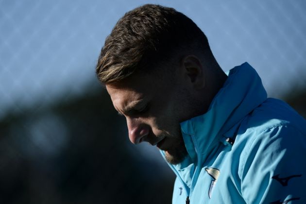 Lazio forward Ciro Immobile attends a training session on the eve of the UEFA Champions League last 16 first Leg football match between Lazio and Bayern Munich, on February 13, 2024 at Lazio's training center in Formello near Rome. (Photo by Filippo MONTEFORTE / AFP) (Photo by FILIPPO MONTEFORTE/AFP via Getty Images)