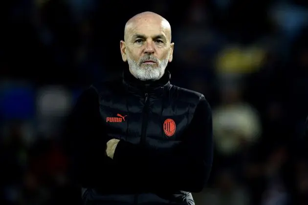 AC Milan head coach Stefano Pioli watches his players from the touchline during the Italian Serie A football match between Frosinone Calcio and AC Milan at the Benito Stirpe stadium in Frosinone on Febuary 3, 2024. (Photo by Filippo MONTEFORTE / AFP) (Photo by FILIPPO MONTEFORTE/AFP via Getty Images)
