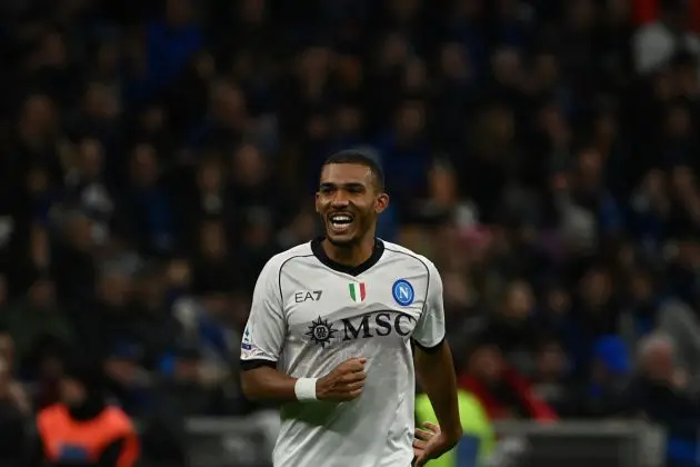 Napoli defender Juan Jesus celebrates after scoring a goal during the Serie A football match between Inter Milan and Napoli at San Siro stadium in Milan, on March 17, 2024. (Photo by Isabella BONOTTO / AFP) (Photo by ISABELLA BONOTTO/AFP via Getty Images)
