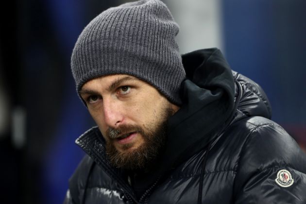 MILAN, ITALY - FEBRUARY 16: Francesco Acerbi of FC Internazionale looks on prior to the Serie A TIM match between FC Internazionale and US Salernitana - Serie A TIM at Stadio Giuseppe Meazza on February 16, 2024 in Milan, Italy. (Photo by Marco Luzzani/Getty Images)