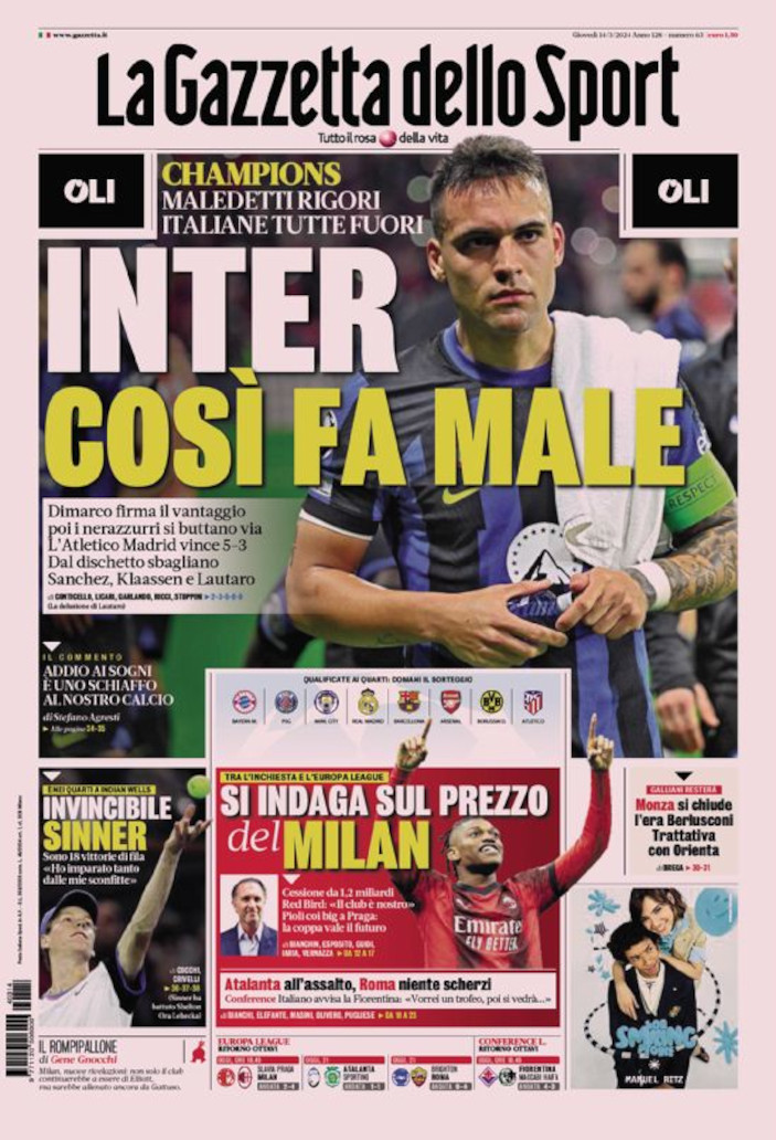 Today's Papers – Inter exit hurts, Milan investigated, Juve need 10