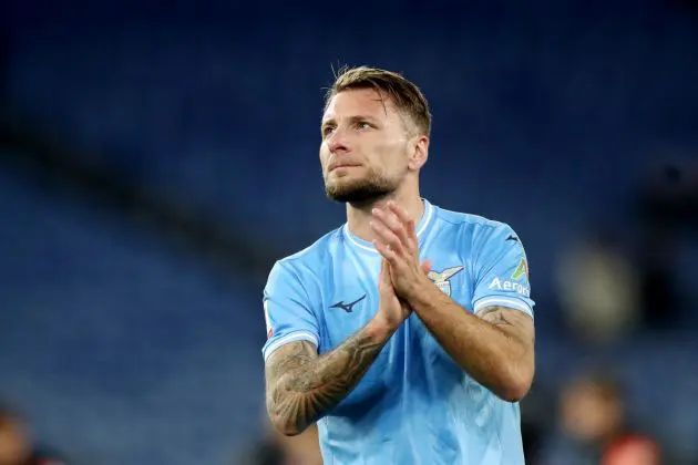 ROME, ITALY - DECEMBER 05: Ciro Immobile of SS Lazio applauds the fans after the Coppa Italia match between SS Lazio and Genoa at Olimpico Stadium on December 05, 2023 in Rome, Italy. (Photo by Paolo Bruno/Getty Images)