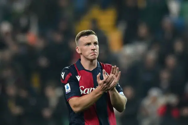 UDINE, ITALY - DECEMBER 30: Lewis Ferguson of Bologna FC applauds his fans during the Serie A TIM match between Udinese Calcio and Bologna FC at Dacia Arena on December 30, 2023 in Udine, Italy. (Photo by Alessandro Sabattini/Getty Images)