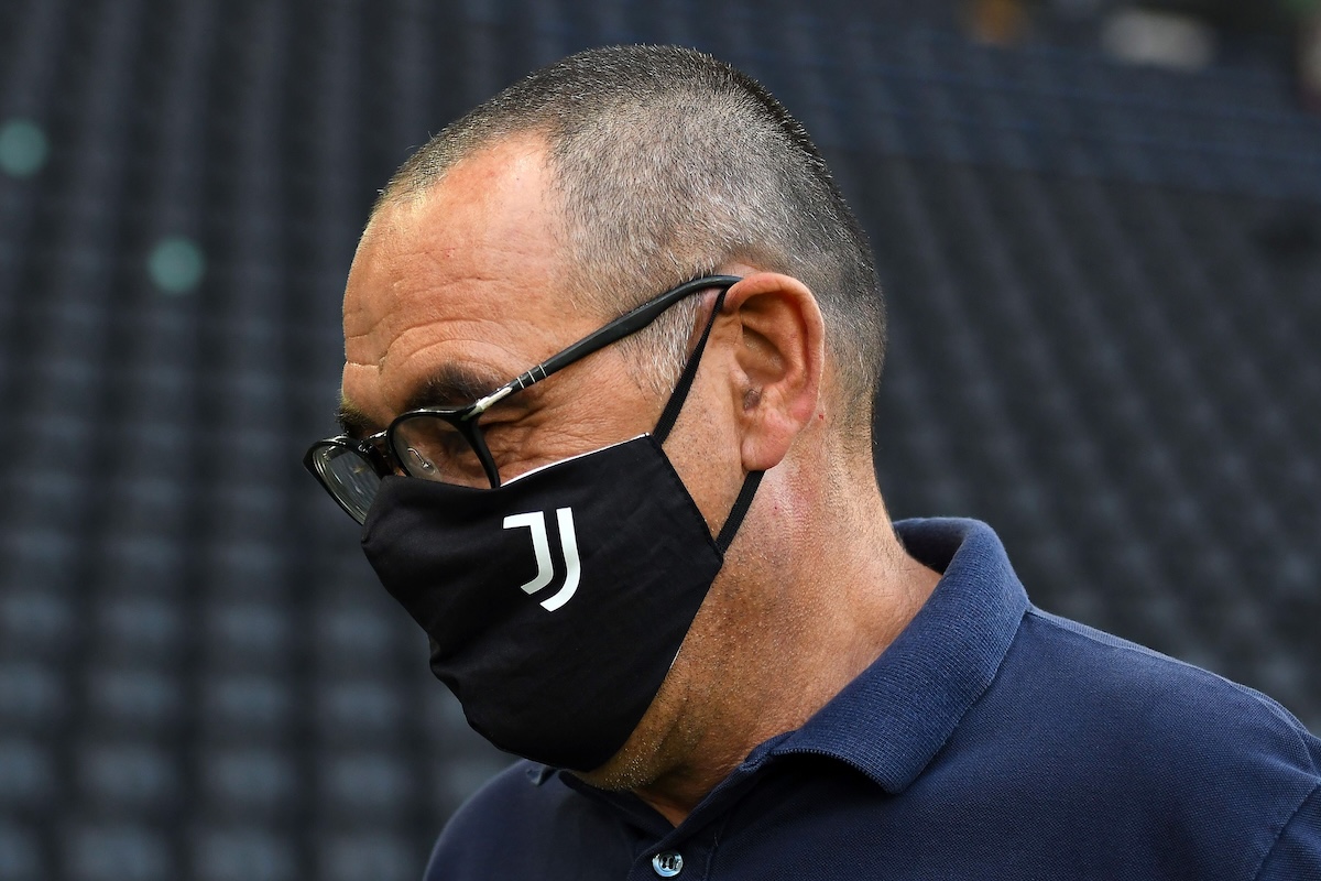 UDINE, ITALY - JULY 23: Maurizio Sarri head coach of Juventus looks on during the Serie A match between Udinese Calcio and Juventus at Stadio Friuli on July 23, 2020 in Udine, Italy. (Photo by Alessandro Sabattini/Getty Images)