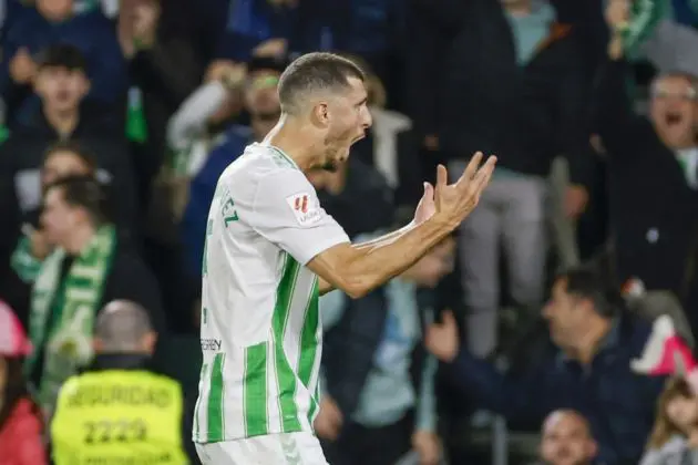 Real Betis' Guido Rodriguez celebrates after scoring the 1-0 goal during the Spanish LaLiga soccer match between Real Betis and Villarreal, in Seville, South Spain, 10 March 2024. EPA-EFE/Julio Munoz