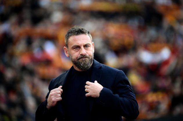 Roma coach Daniele De Rossi looks on prior to the Italian Serie A football match between AS Roma and Bologna at the Olympic Stadium in Rome on April 22, 2024. (Photo by Filippo MONTEFORTE / AFP) (Photo by FILIPPO MONTEFORTE/AFP via Getty Images)