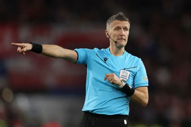 CARDIFF, WALES - MARCH 26: Referee Daniele Orsato of Italy during the UEFA EURO 2024 Play-Offs semifinal match between Wales and Poland/Estonia at Cardiff City Stadium on March 26, 2024 in Cardiff, Wales. (Photo by Richard Heathcote/Getty Images) (Photo by Richard Heathcote/Getty Images)