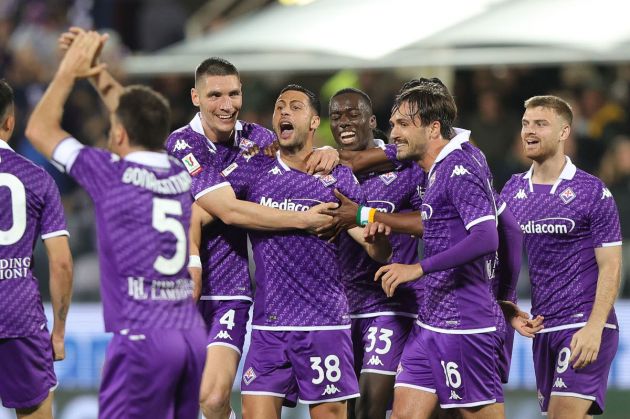 FLORENCE, ITALY - APRIL 3: Rolando Mandragora of Serie A side ACF Fiorentina celebrates after scoring the team's first goal during the Coppa Italia Semi-final match between ACF Fiorentina and Atalanta at Stadio Artemio Franchi on April 3, 2024 in Florence, Italy. (Photo by Gabriele Maltinti/Getty Images)