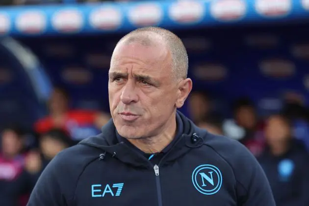 EMPOLI, ITALY - APRIL 20: Francesco Calzona manager of SSC Napoli looks on during the Serie A TIM match between Empoli FC and SSC Napoli at Stadio Carlo Castellani on April 20, 2024 in Empoli, Italy.(Photo by Gabriele Maltinti/Getty Images)