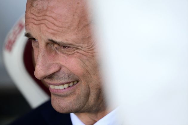 Juventus coach Massimiliano Allegri looks on during the Italian Serie A football match between Torino and Juventus at the Grande Torino Stadium in Turin on April 13, 2024. (Photo by MARCO BERTORELLO / AFP) (Photo by MARCO BERTORELLO/AFP via Getty Images)