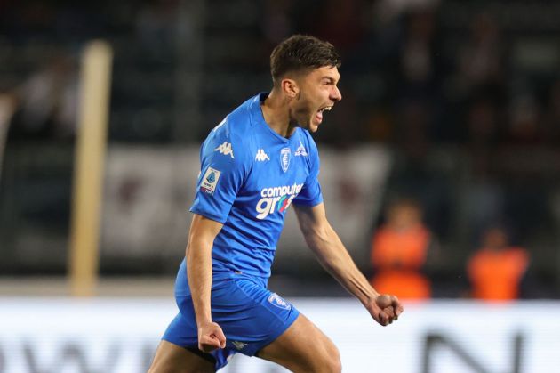 EMPOLI, ITALY - APRIL 6: Nicolo' Cambiaghi of Empoli FC, owned by Atalanta and of interest to Napoli, celebrates after scoring a goal during the Serie A TIM match between Empoli FC and Torino FC - Serie A TIM at Stadio Carlo Castellani on April 6, 2024 in Empoli, Italy.(Photo by Gabriele Maltinti/Getty Images)
