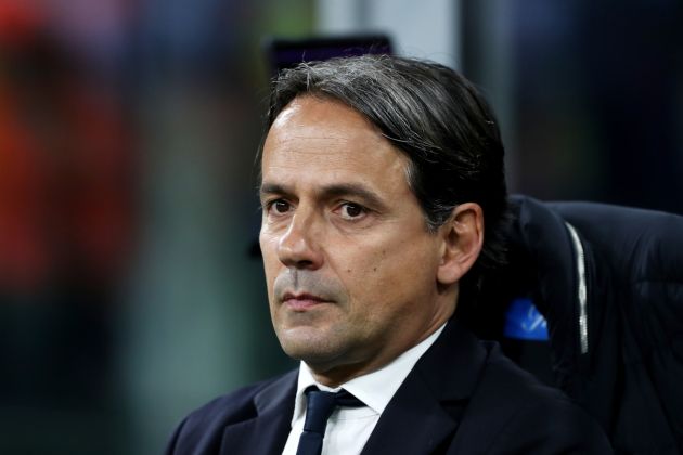 MILAN, ITALY - APRIL 14: Simone Inzaghi, Head Coach of FC Internazionale, looks on prior to the Serie A TIM match between FC Internazionale and Cagliari at Stadio Giuseppe Meazza on April 14, 2024 in Milan, Italy. (Photo by Marco Luzzani/Getty Images)
