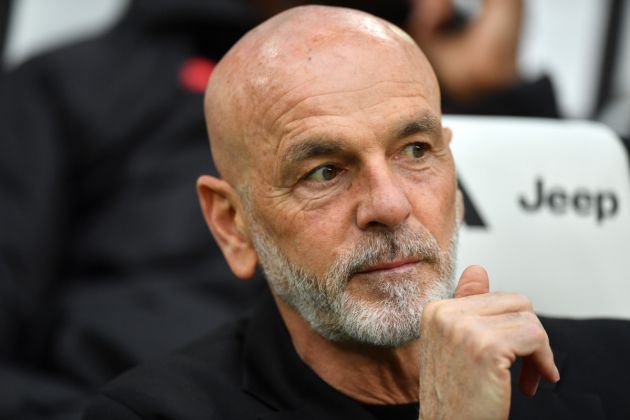 TURIN, ITALY - APRIL 27: Stefano Pioli, Head Coach of AC Milan, looks on prior to the Serie A TIM match between Juventus and AC Milan at Allianz Stadium on April 27, 2024 in Turin, Italy. (Photo by Valerio Pennicino/Getty Images)