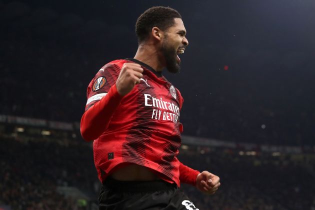 MILAN, ITALY - MARCH 07: Ruben Loftus-Cheek of AC Milan celebrates scoring his team's third goal during the UEFA Europa League 2023/24 round of 16 first leg match between AC Milan and Slavia Praha at Stadio Giuseppe Meazza on March 07, 2024 in Milan, Italy. (Photo by Marco Luzzani/Getty Images) (Photo by Marco Luzzani/Getty Images)