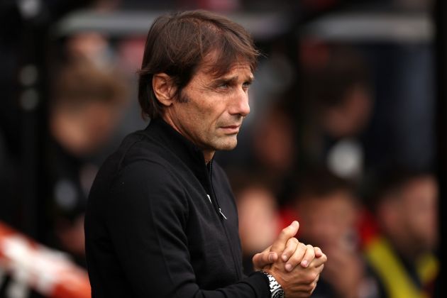 BOURNEMOUTH, ENGLAND - OCTOBER 29: Antonio Conte, Manager of Tottenham Hotspur, looks on during the Premier League match between AFC Bournemouth and Tottenham Hotspur at Vitality Stadium on October 29, 2022 in Bournemouth, England. (Photo by Ryan Pierse/Getty Images)