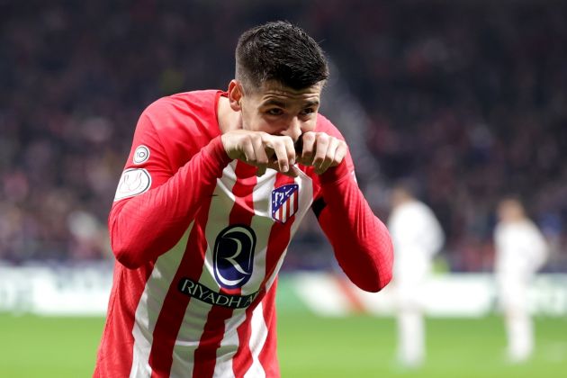 MADRID, SPAIN - JANUARY 18: Alvaro Morata of Atletico Madrid celebrates scoring his team's second goal during the Copa del Rey Round of 16 match between Atletico Madrid and Real Madrid CF at Civitas Metropolitano Stadium on January 18, 2024 in Madrid, Spain. (Photo by Gonzalo Arroyo Moreno/Getty Images)