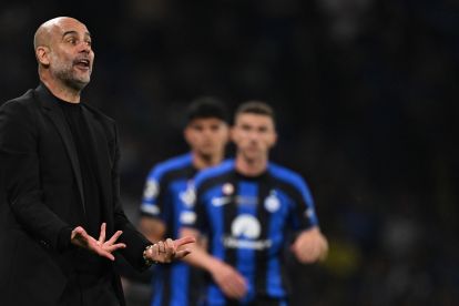 Manchester City manager Pep Guardiola reacts during the UEFA Champions League final football match between Inter Milan and Manchester City at the Ataturk Olympic Stadium in Istanbul, on June 10, 2023. (Photo by Paul ELLIS / AFP) (Photo by PAUL ELLIS/AFP via Getty Images)