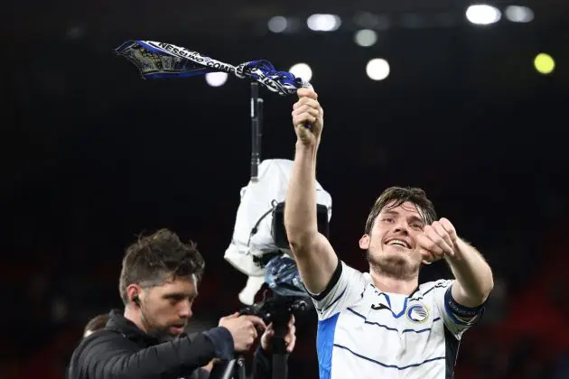 Atalanta midfielder Marten de Roon reacts after the UEFA Europa League quarter-final first leg football match between Liverpool and Atalanta at Anfield in Liverpool, north west England on April 11, 2024. Atalanta won the match 3-0. (Photo by Darren Staples / AFP) (Photo by DARREN STAPLES/AFP via Getty Images)