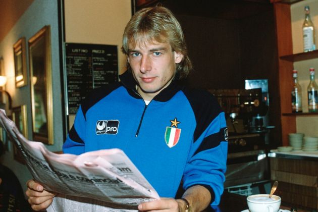 MILAN, ITALY - OCTOBER 01: Juergen Klinsmann of Inter Milan posed during a photo call on October 01, 1989 in Milan, Italy. (Photo by Bongarts/Getty Images)