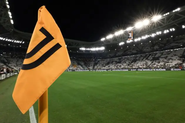 TURIN, ITALY - SEPTEMBER 26: A Juventus branded corner flag is seen in a general view of the stadium prior to the Serie A TIM match between Juventus and US Lecce at Allianz Stadium on September 26, 2023 in Turin, Italy. (Photo by Jonathan Moscrop/Getty Images)