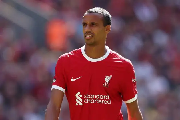 LIVERPOOL, ENGLAND - SEPTEMBER 03: Joel Matip of Liverpool looks on during the Premier League match between Liverpool FC and Aston Villa at Anfield on September 03, 2023 in Liverpool, England. (Photo by Matt McNulty/Getty Images)