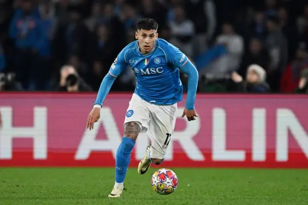 NAPLES, ITALY - FEBRUARY 21: Mathias Olivera of SSC Napoli during the UEFA Champions League 2023/24 round of 16 first leg match between SSC Napoli and FC Barcelona at Stadio Diego Armando Maradona on February 21, 2024 in Naples, Italy. (Photo by Francesco Pecoraro/Getty Images)