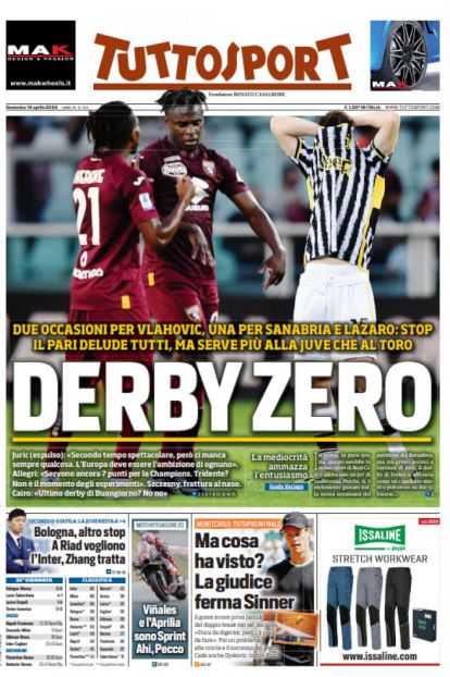 Today’s Papers – Juventus zero damage, Bologna stall too