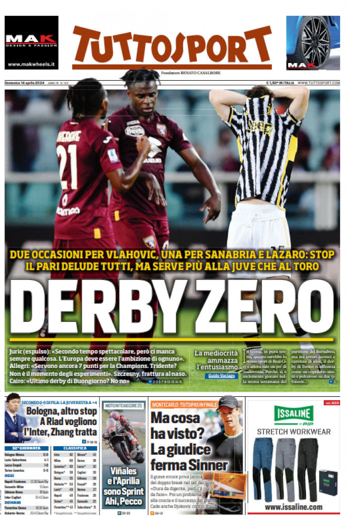 Periódicos de hoy: Juventus sin daños, Bolonia también estancado