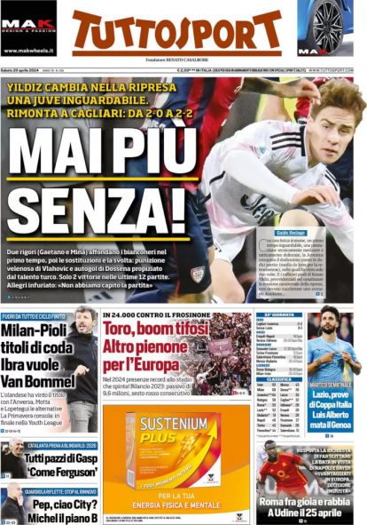 Today’s Papers – Milan over for Pioli, Juventus halfway