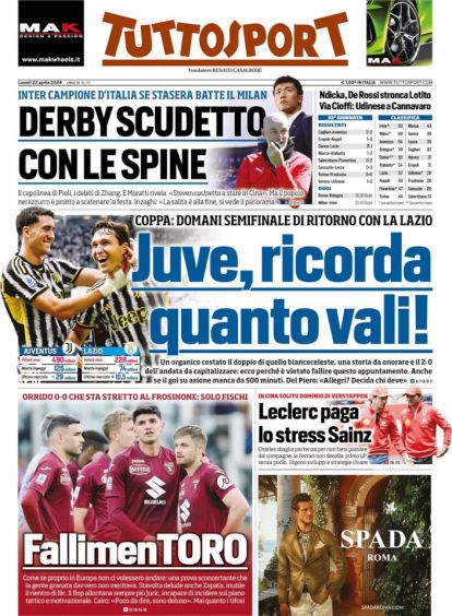 Today’s Papers – Milan-Inter trick or treat, Roma-Bologna final