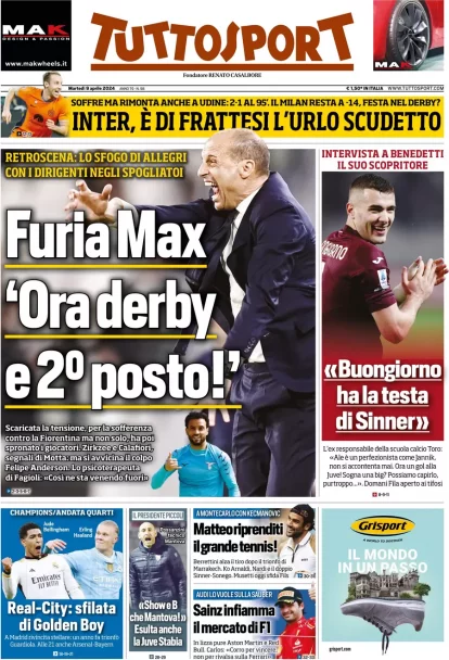 Today’s Papers: Stellar Inter, Allegri’s fury