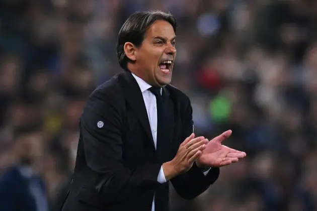 UDINE, ITALY - APRIL 08: Simone Inzaghi, Head Coach of FC Internazionale, reacts during the Serie A TIM match between Udinese Calcio and FC Internazionale at Dacia Arena on April 08, 2024 in Udine, Italy. (Photo by Alessandro Sabattini/Getty Images)