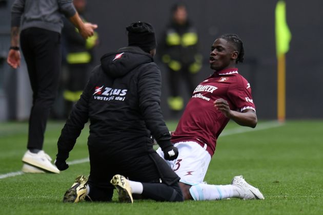 UDINE, ITALY - MARCH 02: Brighton target Loum Tchaouna of US Salernitana celebrates after scoring the opening goal during the Serie A TIM match between Udinese Calcio and US Salernitana - Serie A TIM at Dacia Arena on March 02, 2024 in Udine, Italy. (Photo by Alessandro Sabattini/Getty Images)