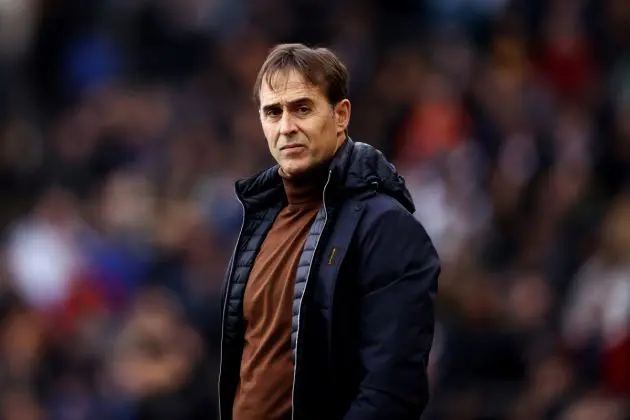 WOLVERHAMPTON, ENGLAND - DECEMBER 31: Serie A linked Julen Lopetegui, Manager of Wolverhampton Wanderers during the Premier League match between Wolverhampton Wanderers and Manchester United at Molineux on December 31, 2022 in Wolverhampton, England. (Photo by Naomi Baker/Getty Images)