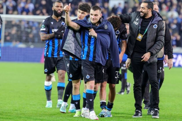 Ferran Jutgla of Club Brugge celebrates after the UEFA Europa Conference League Round of 16, second leg soccer match Club Brugge KV vs FK Molde, in Bruges, Belgium, 14 March 2024. Brugge won 4-2 on aggregate. Napoli scouts in attendance. EPA-EFE/OLIVIER MATTHYS