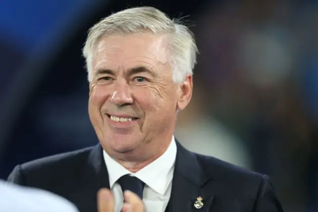 Real Madrid's Italian coach Carlo Ancelotti smiles before the UEFA Champions League 1st round day 2 Group C football match Napoli vs Real Madrid at the Diego Armando Maradona stadium in Naples on October 3, 2023. (Photo by Carlo HERMANN / AFP) (Photo by CARLO HERMANN/AFP via Getty Images)