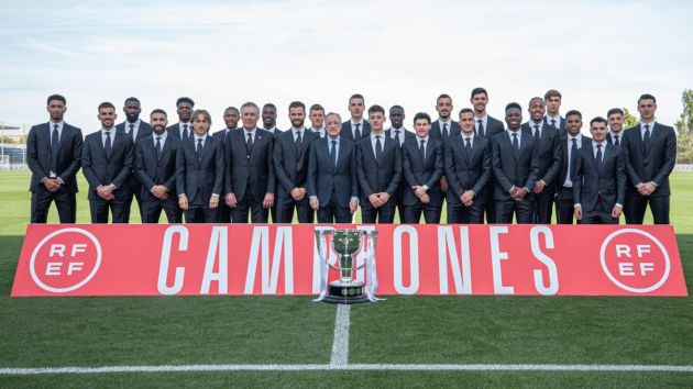 Real Madrid and Italian coach Carlo Ancelotti receive the club's 36th LaLiga title at their training ground in Madrid. 12 May 2024.