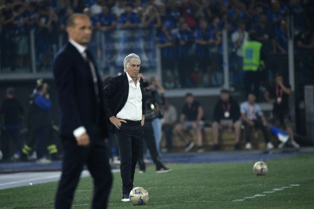 Atalanta's Italian coach Gian Piero Gasperini looks on during the Italian Cup Final between Atalanta and Juventus at the Olympic stadium in Rome on May 15, 2024. (Photo by Filippo MONTEFORTE / AFP) (Photo by FILIPPO MONTEFORTE/AFP via Getty Images)